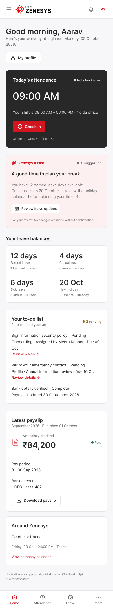 Employee dashboard — Mobile